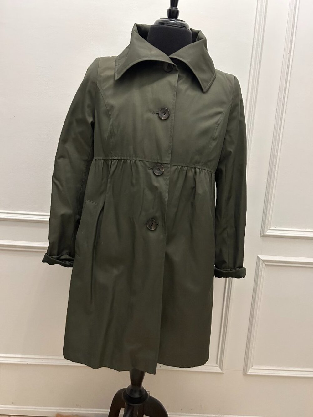 DKNY Olive Green Lightweight Trench Coat Women’s Large Classic Jacket